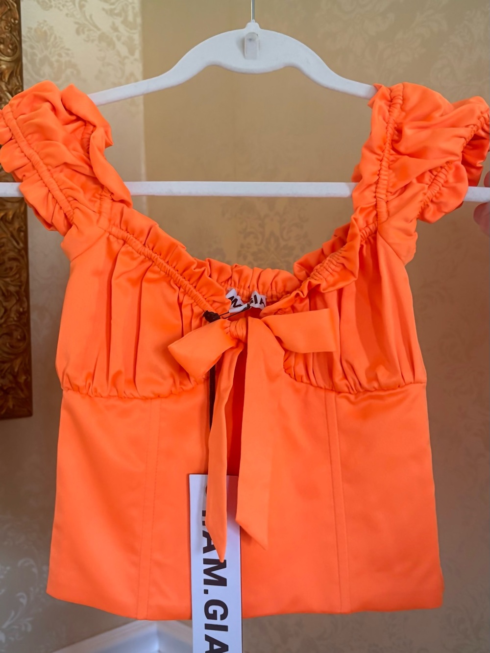 Bright Orange Ruffle I Am Gia top